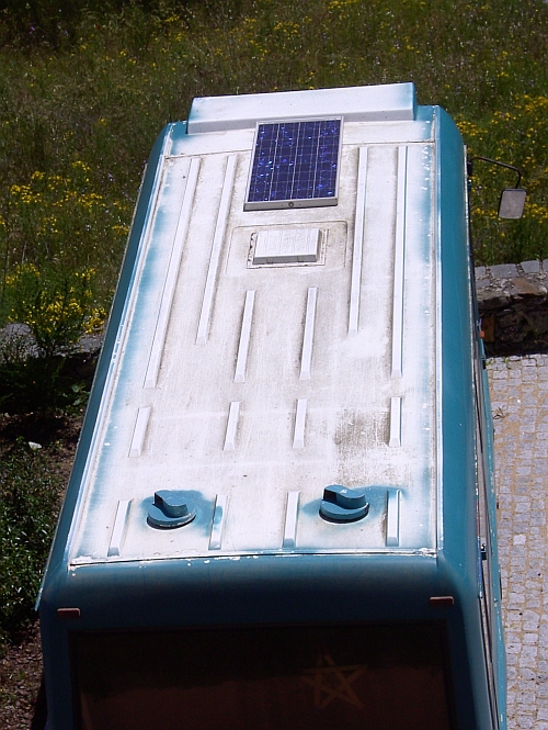 Solar Panel on a camper van Solar Panel charging leisure batteries on a camper van