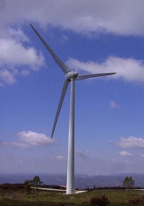 Wind turbine on Foia near Monchique in the Algarve Portugal Wind powered generator in Portugal