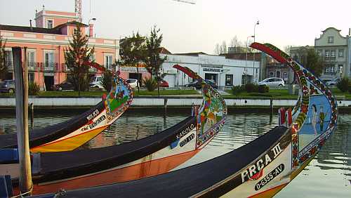 Colourful boats in Aveiro Boats on the canal in Aveiro Portugal